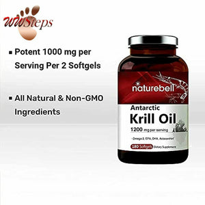 Triple Strength Antarctic Krill Oil Supplement, 1200mg Per Serving, 180 Softgels