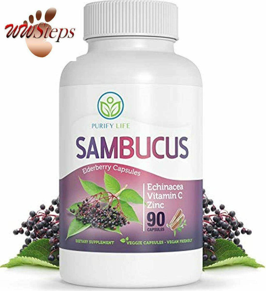 Sambucus Elderberry Capsules [3 Month Supply - 90ct] Immune Support w Vitamin C,
