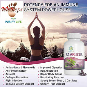 Sambucus Elderberry Capsules [3 Month Supply - 90ct] Immune Support w Vitamin C,