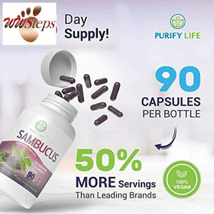Sambucus Elderberry Capsules [3 Month Supply - 90ct] Immune Support w Vitamin C,