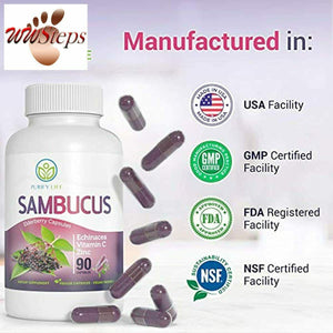 Sambucus Elderberry Capsules [3 Month Supply - 90ct] Immune Support w Vitamin C,