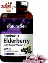 Load image into Gallery viewer, Sambucus Elderberry Capsules Immune Support, with Zinc and Vitamin C, 500mg,120
