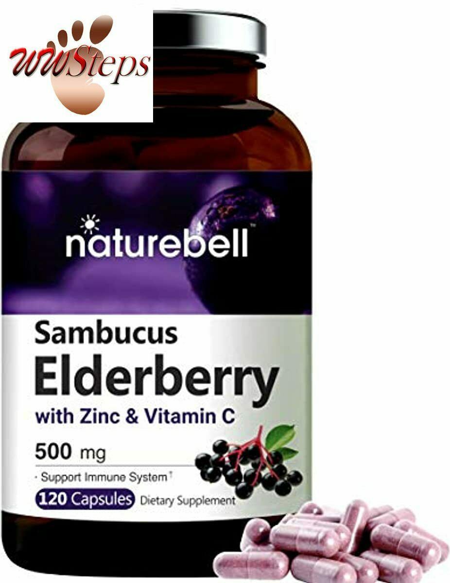 Sambucus Elderberry Capsules Immune Support, with Zinc and Vitamin C, 500mg,120