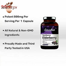 이미지를 갤러리 뷰어에 로드 , Sambucus Elderberry Capsules Immune Support, with Zinc and Vitamin C, 500mg,120
