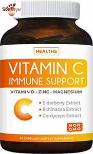 Immune Support - Vitamin C with Zinc, Vitamin D, Elderberry & Echinacea (Non-GMO