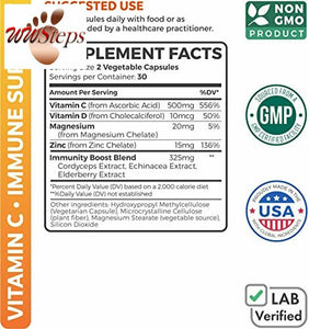 Immune Support - Vitamin C with Zinc, Vitamin D, Elderberry & Echinacea (Non-GMO