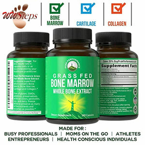 Grass Fed Bone Marrow - Whole Bone Extract Supplement 180 Capsules by Peak Perfo