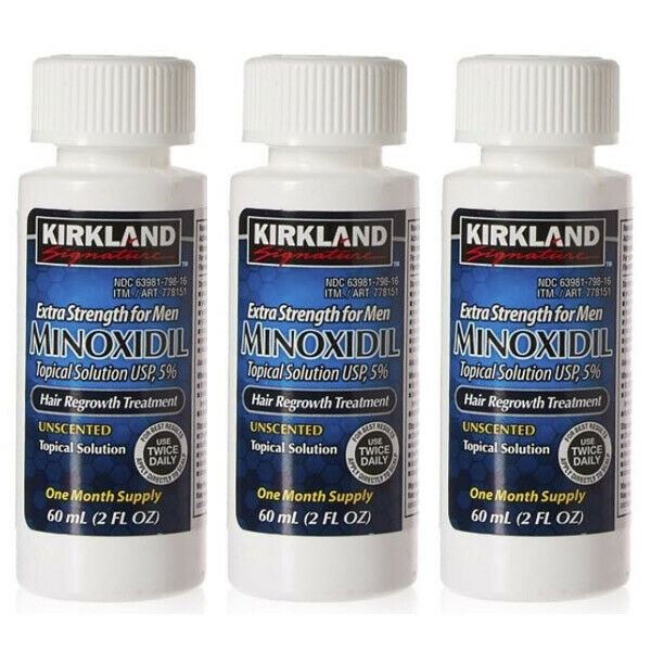 3 x Kirkland Minoxidil 5% Solution Hair Loss Regrowth Treatment 2 oz NO Dropper
